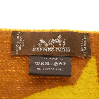 Hermes Buckle &camaille Cashmere Scarf Shawl Yellow Brown — view 5