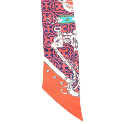 Hermes Twilly Horse Bit and Chain Silk Scarf Red Navy — view 4