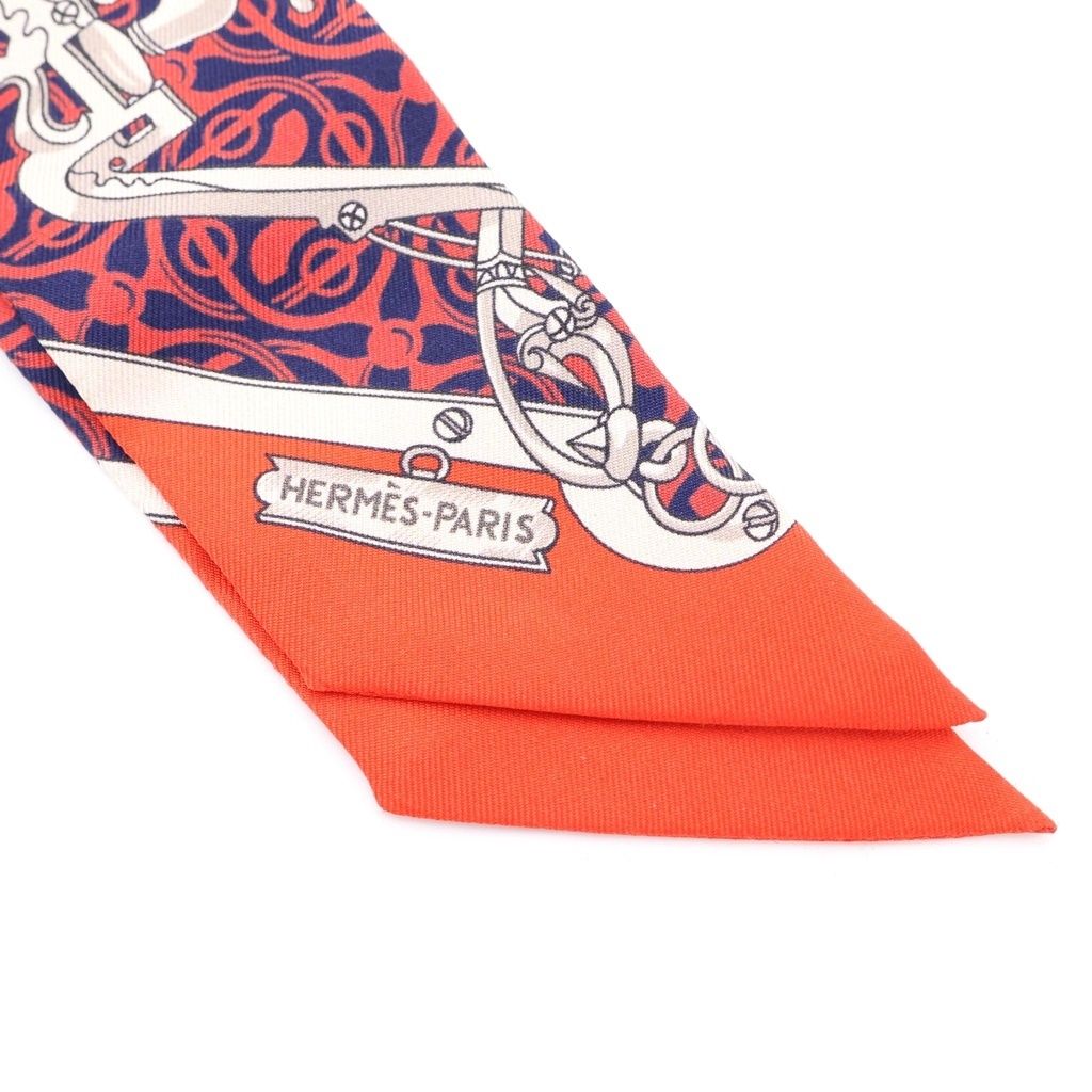 Hermes Twilly Horse Bit and Chain Silk Scarf Red Navy — view 2