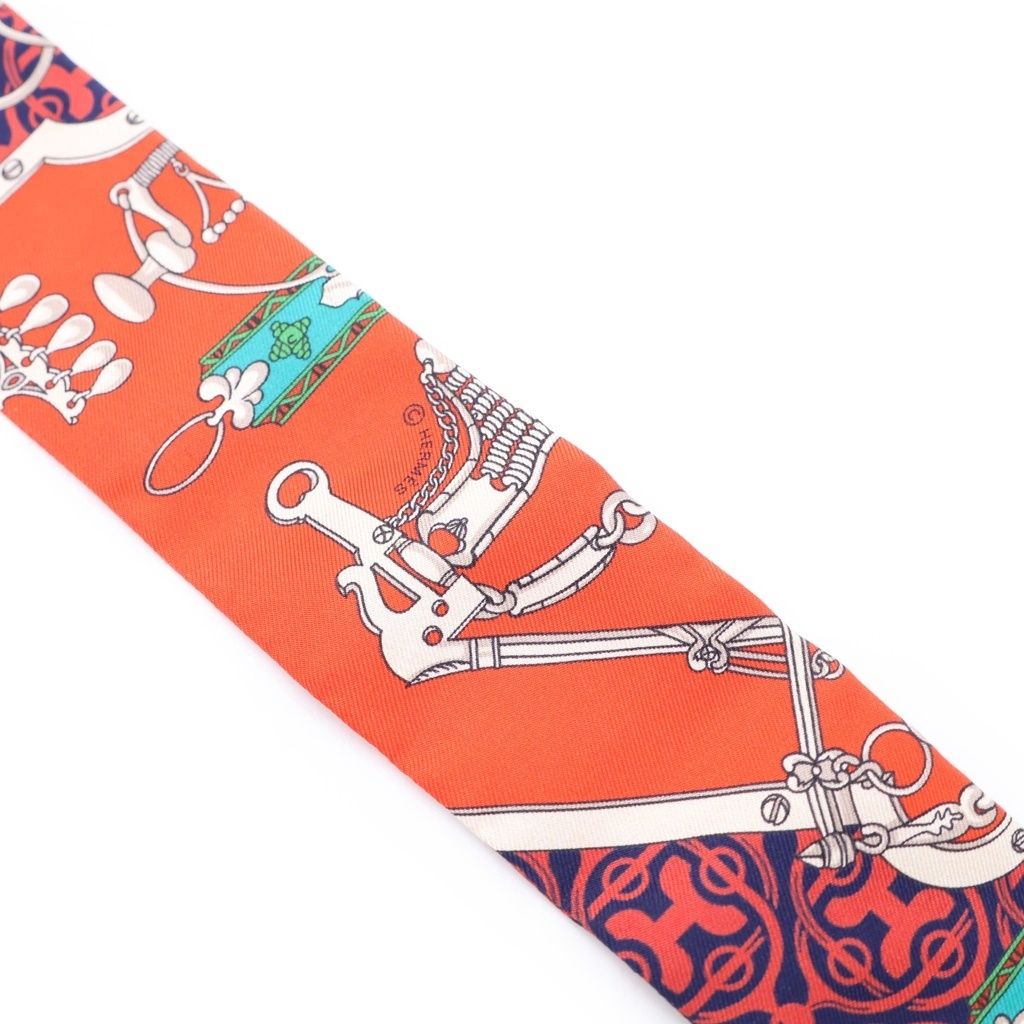 Hermes Twilly Horse Bit and Chain Silk Scarf Red Navy — view 3