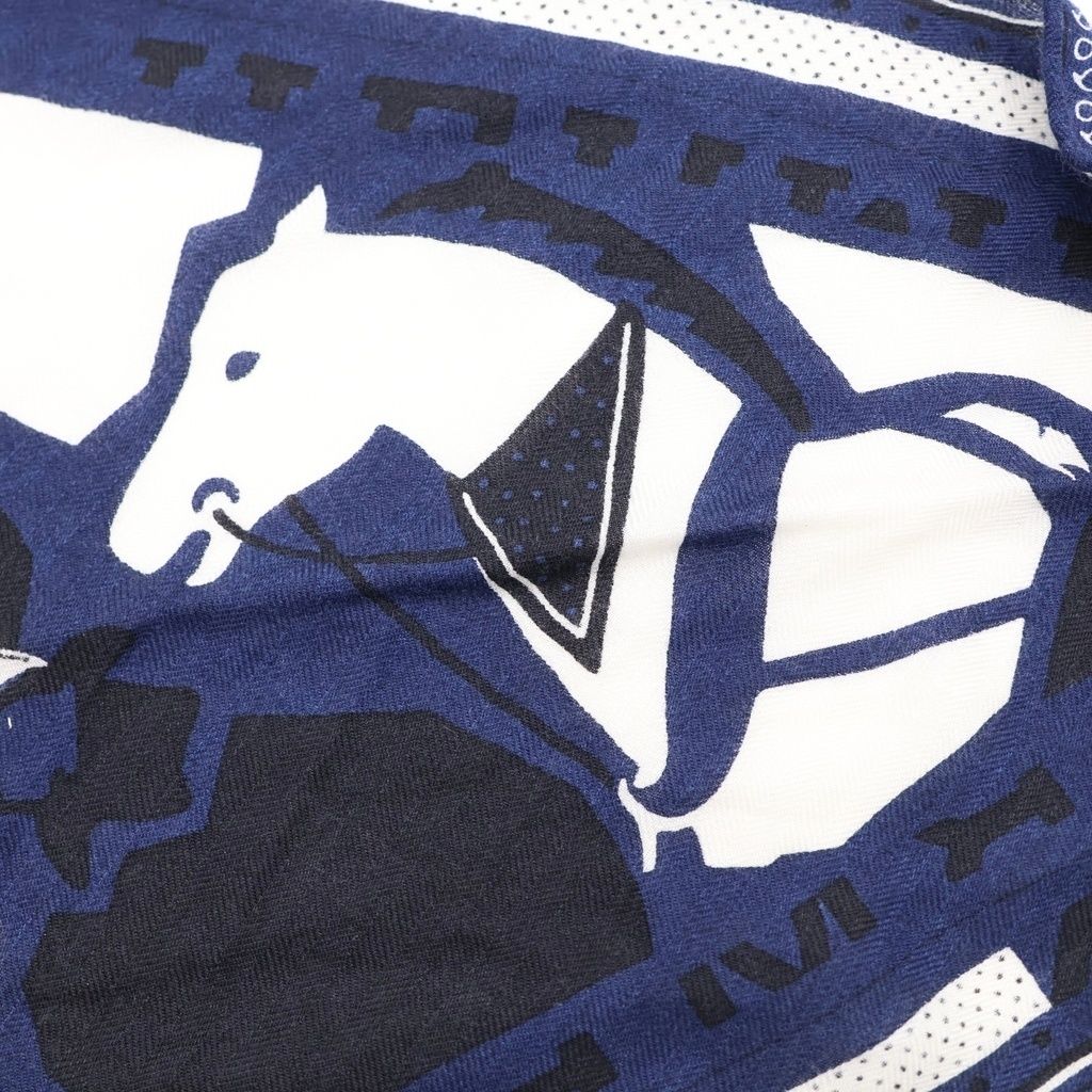 Hermes Ju Shawl Navy Scarf — view 4