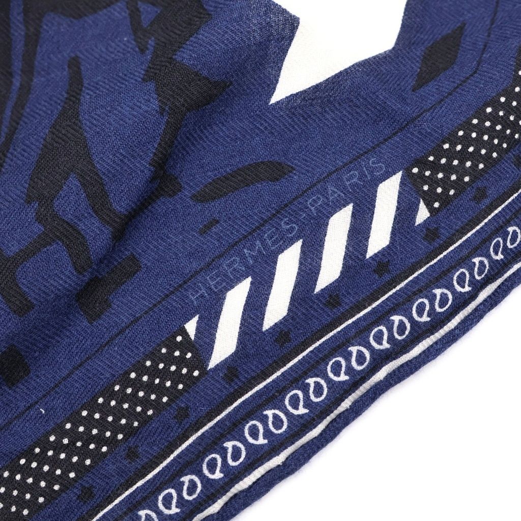 Hermes Ju Shawl Navy Scarf — view 5