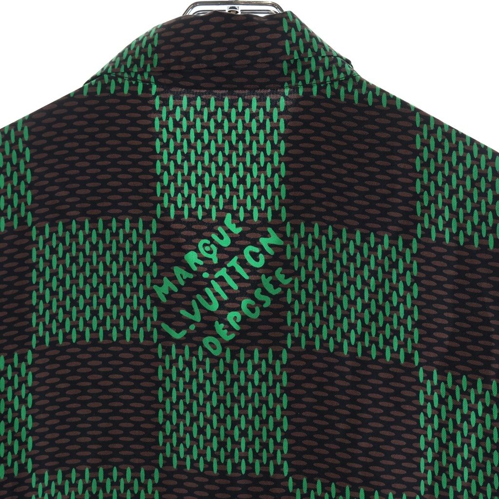 Louis Vuitton Damier Silk Short Sleeveshirt All Over Pattern Green Brown — view 4