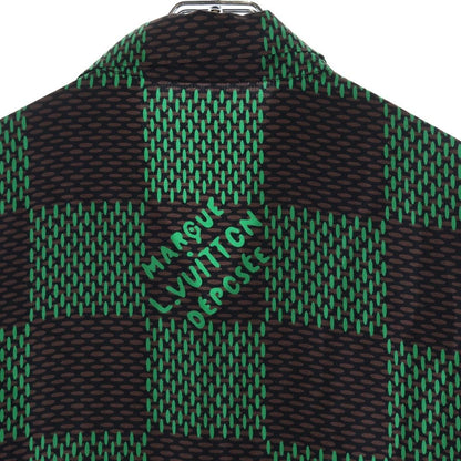 Louis Vuitton Damier Silk Short Sleeveshirt All Over Pattern Green Brown — view 4