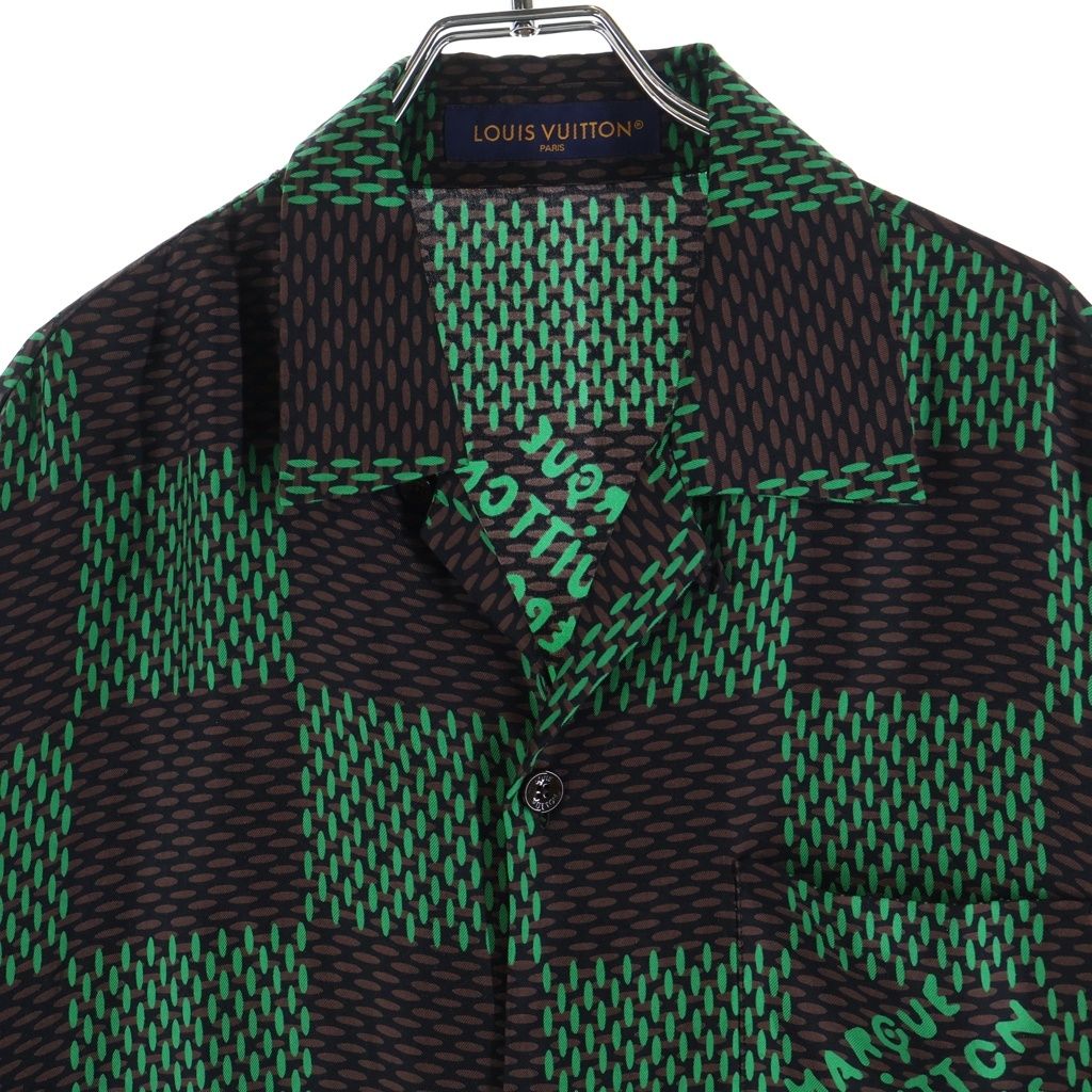 Louis Vuitton Damier Silk Short Sleeveshirt All Over Pattern Green Brown — view 3