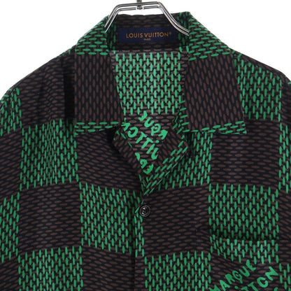 Louis Vuitton Damier Silk Short Sleeveshirt All Over Pattern Green Brown — view 3
