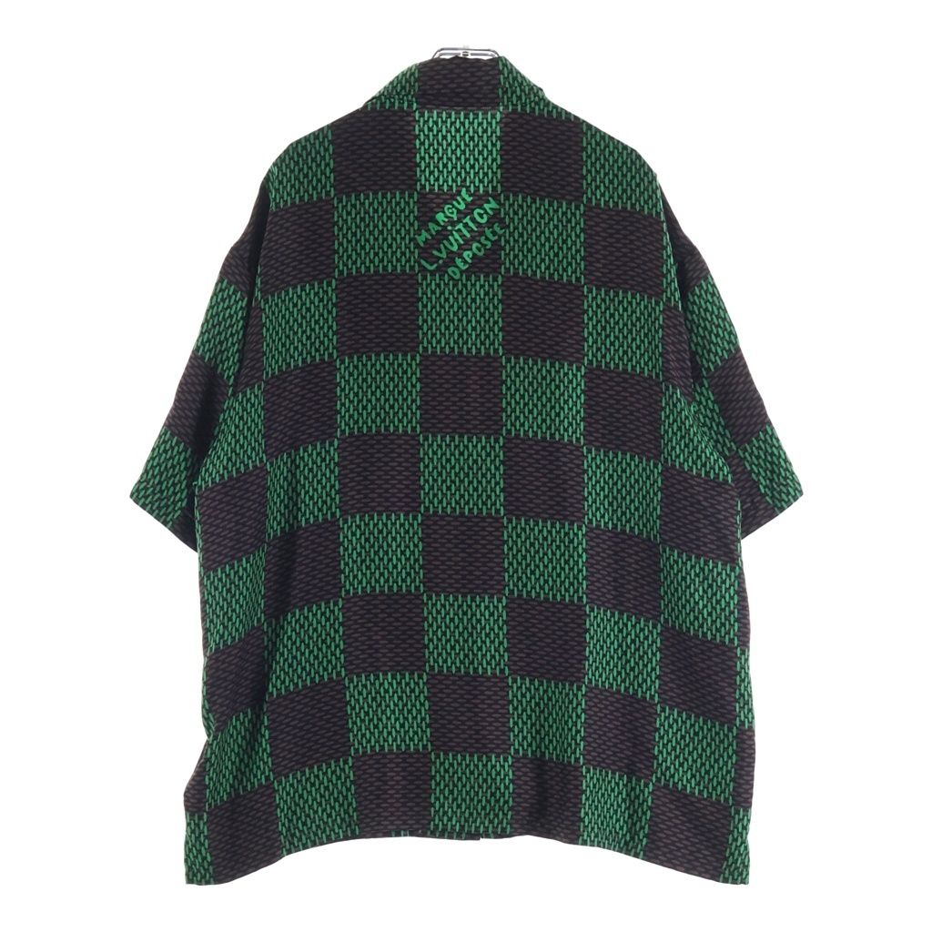 Louis Vuitton Damier Silk Short Sleeveshirt All Over Pattern Green Brown — view 2