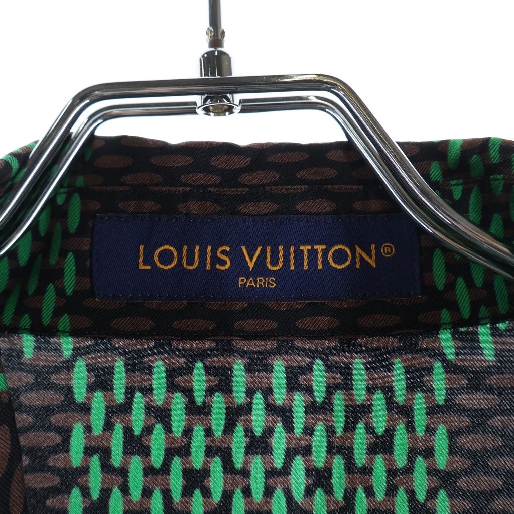 Louis Vuitton Damier Silk Short Sleeveshirt All Over Pattern Green Brown — view 6