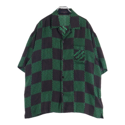 Louis Vuitton Damier Silk Short Sleeveshirt All Over Pattern Green Brown