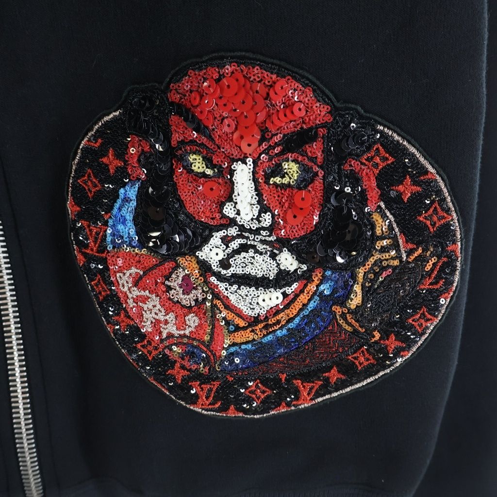 Louis Vuitton Kansai Yamamoto Daruma Kabuki Spangle Embroidery Zip Hoodie Black — view 5