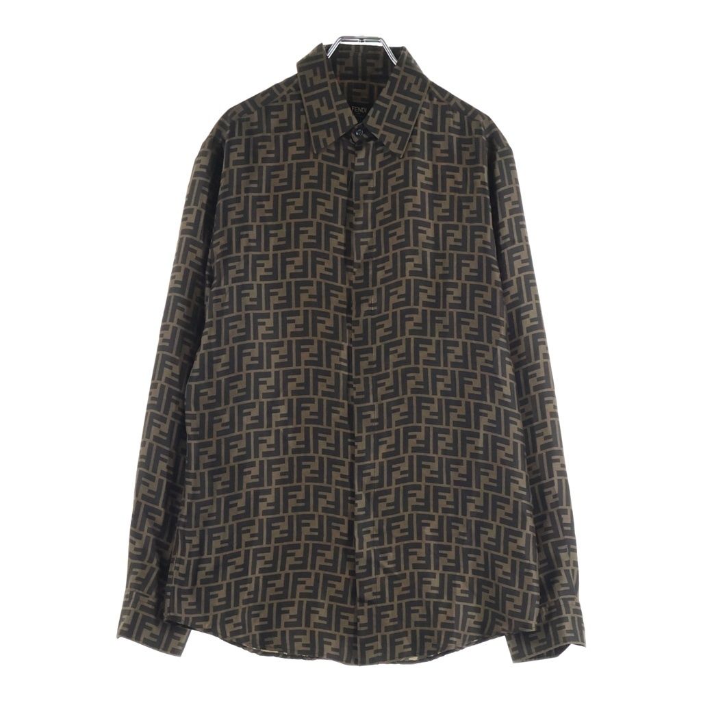 Fendi Zucca Pattern Silk Long Sleeve Shirt All Over Regular Color Logo Brown