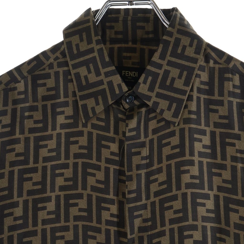 Fendi Zucca Pattern Silk Long Sleeve Shirt All Over Regular Color Logo Brown — view 3