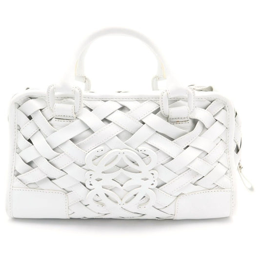 Loewe Amazona 28 Boston Bag White Leather Silver