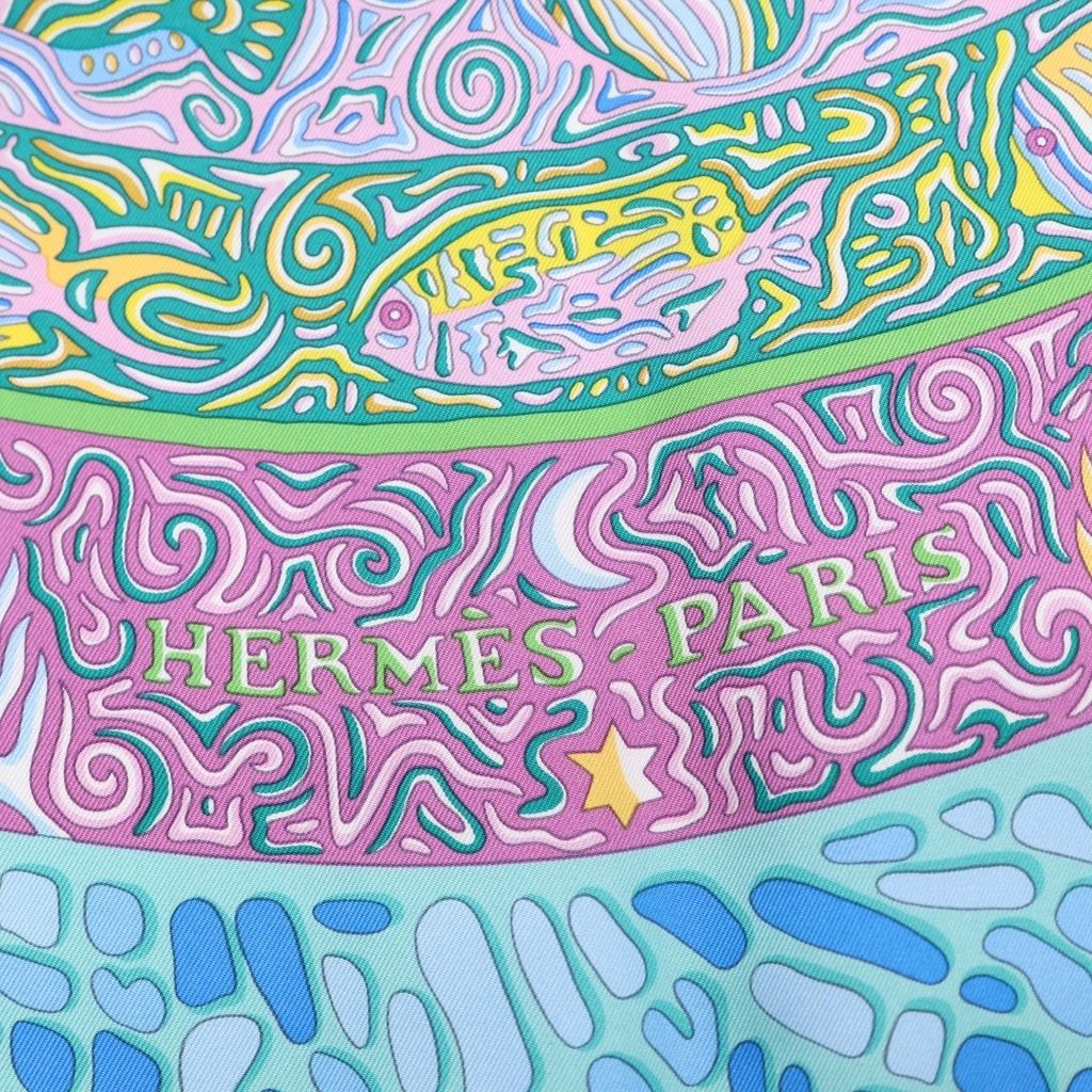 Hermes Carre 90 All Over Patternprint Silk Scarf Lightblue Lightgreen — view 4