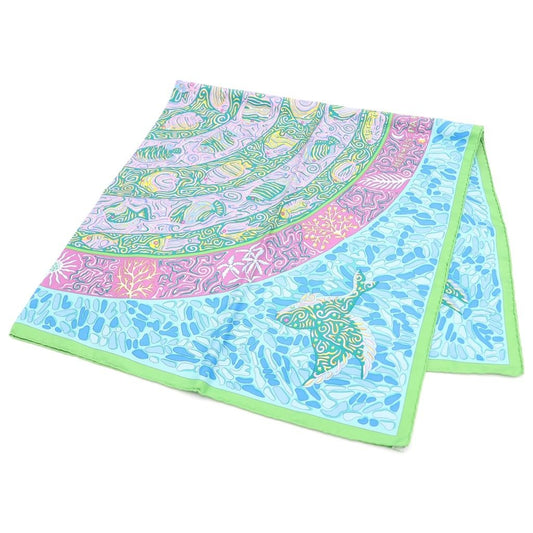 Hermes Carre 90 All Over Patternprint Silk Scarf Lightblue Lightgreen