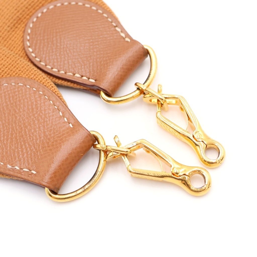 Hermes Evelyne Gold Leather Canvas Shoulder Trunk Brown — view 5