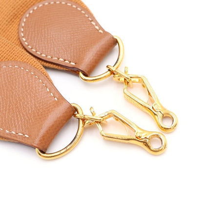 Hermes Evelyne Gold Leather Canvas Shoulder Trunk Brown — view 5