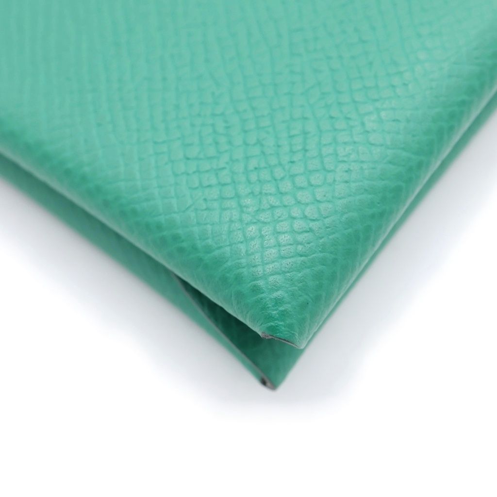 Hermes Calvi Duo Epsom Leather Mint Card Case Green Silver — view 4