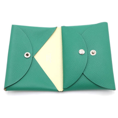 Hermes Calvi Duo Epsom Leather Mint Card Case Green Silver — view 5