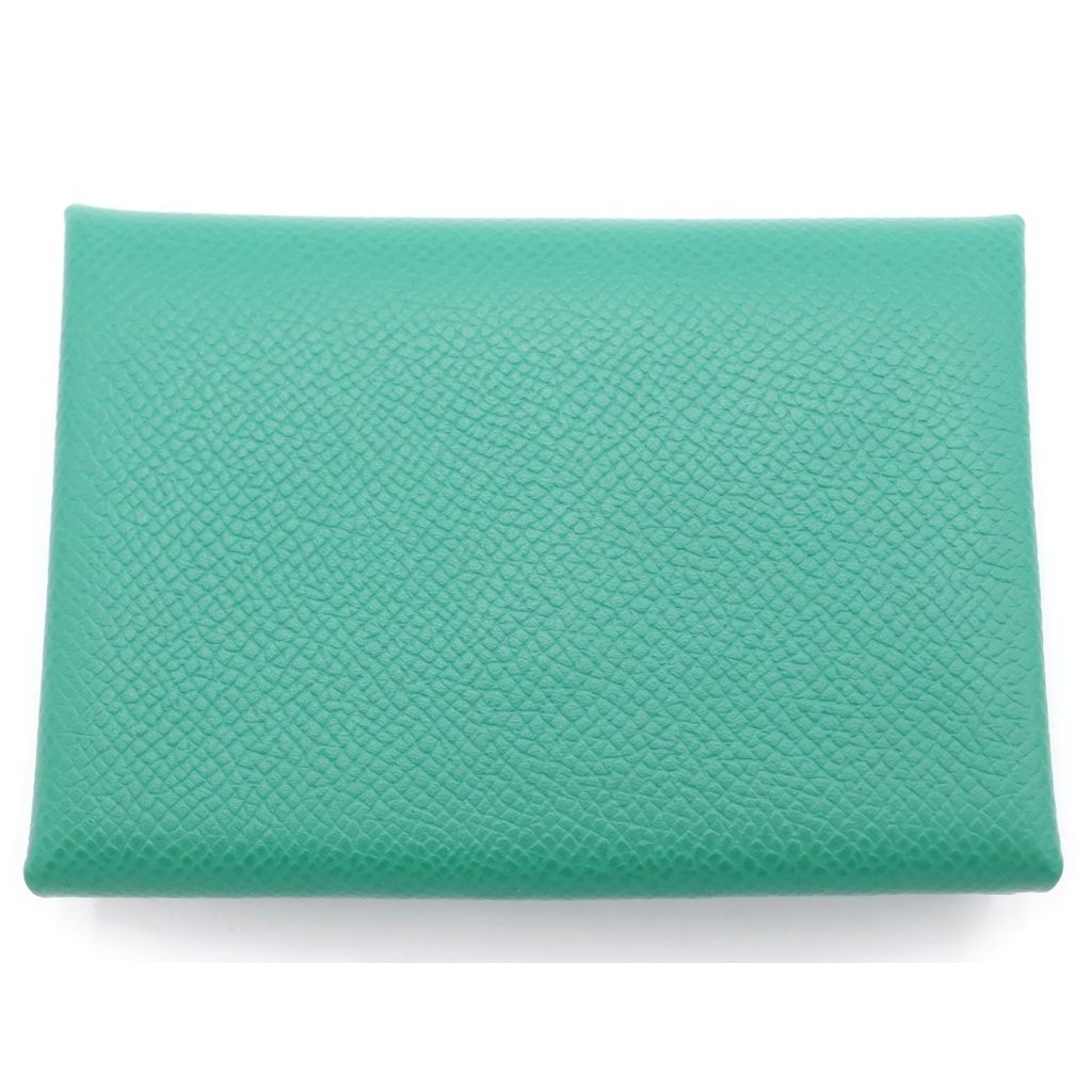 Hermes Calvi Duo Epsom Leather Mint Card Case Green Silver