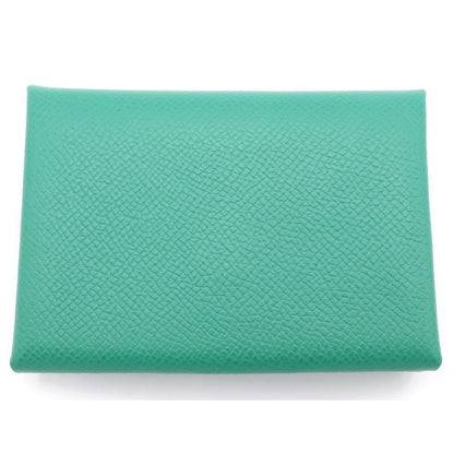Hermes Calvi Duo Epsom Leather Mint Card Case Green Silver