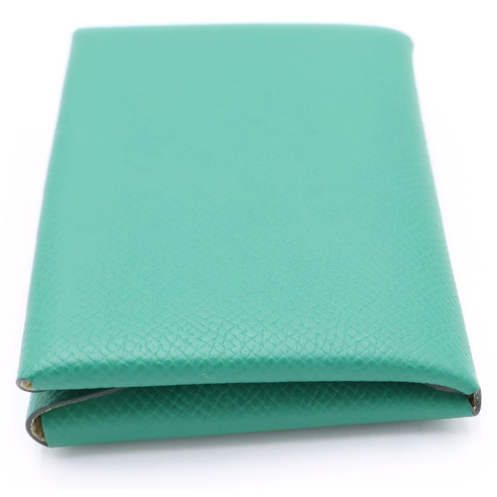 Hermes Calvi Duo Epsom Leather Mint Card Case Green Silver — view 3