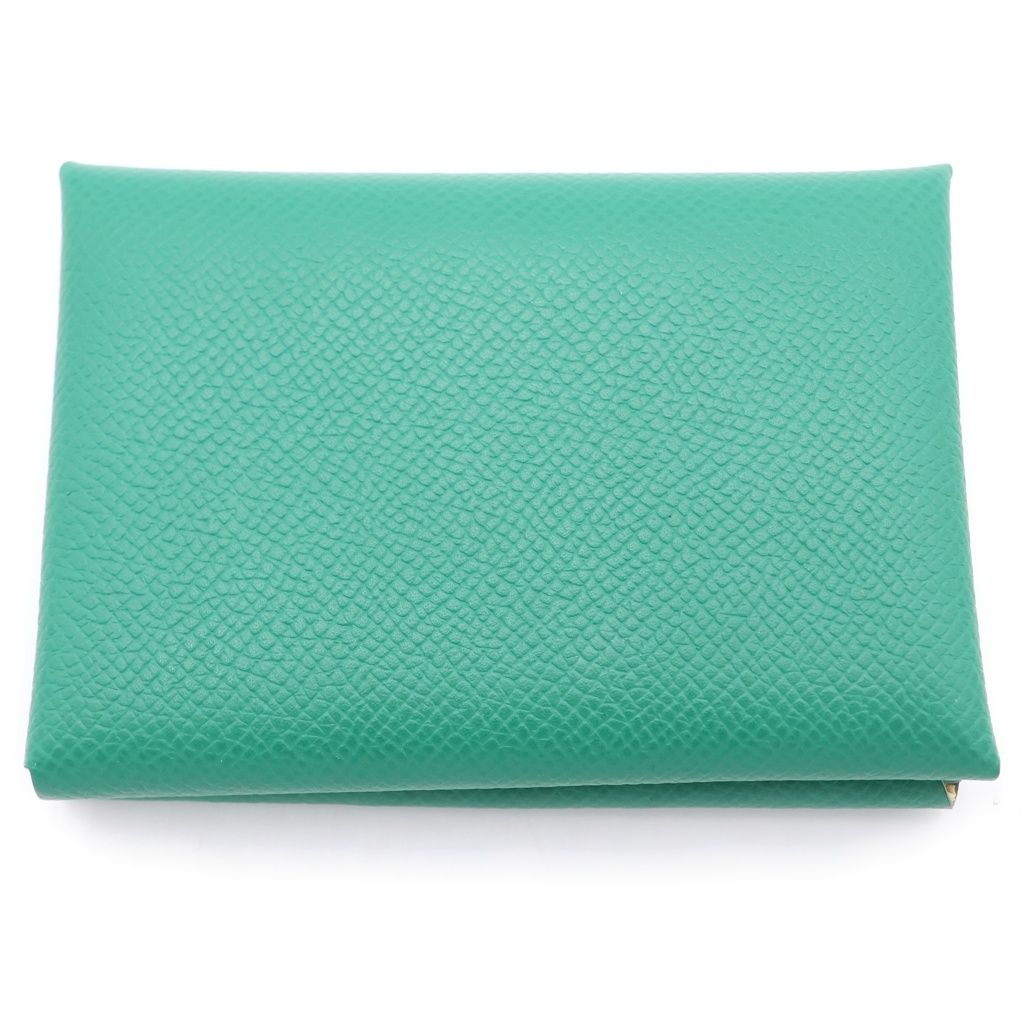 Hermes Calvi Duo Epsom Leather Mint Card Case Green Silver — view 2