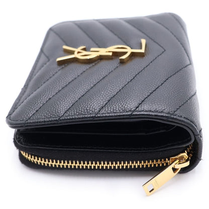 Saint Laurent Paris Logo Leather Compact Wallet Bi Fold Wallet Gold Black — view 3