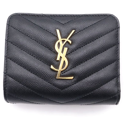 Saint Laurent Paris Logo Leather Compact Wallet Bi Fold Wallet Gold Black