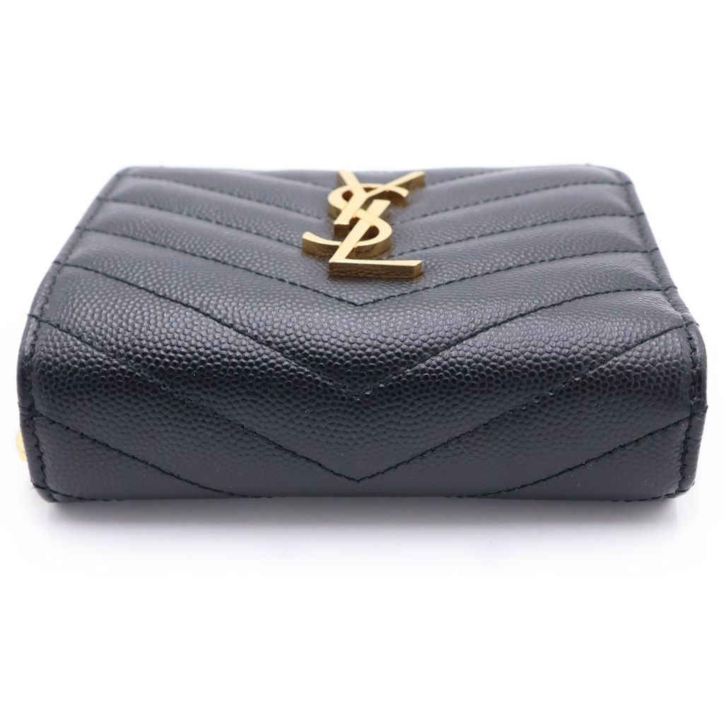 Saint Laurent Paris Logo Leather Compact Wallet Bi Fold Wallet Gold Black — view 4