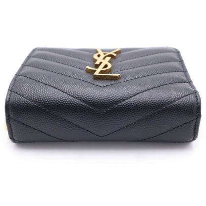 Saint Laurent Paris Logo Leather Compact Wallet Bi Fold Wallet Gold Black — view 4