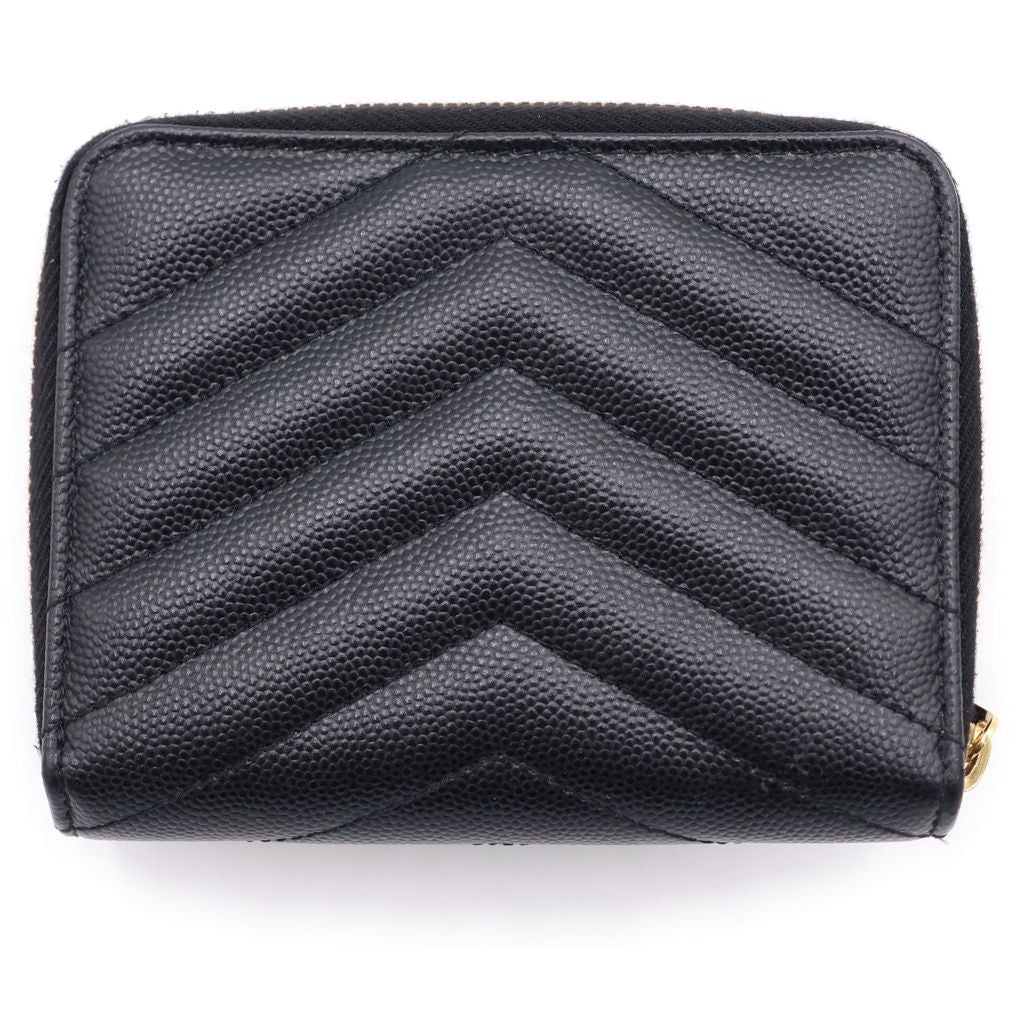 Saint Laurent Paris Logo Leather Compact Wallet Bi Fold Wallet Gold Black — view 2