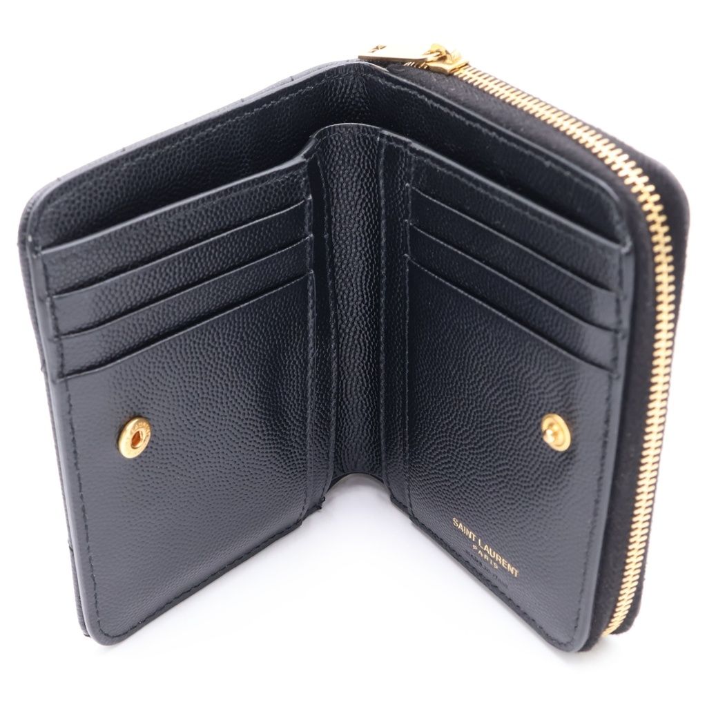 Saint Laurent Paris Logo Leather Compact Wallet Bi Fold Wallet Gold Black — view 5