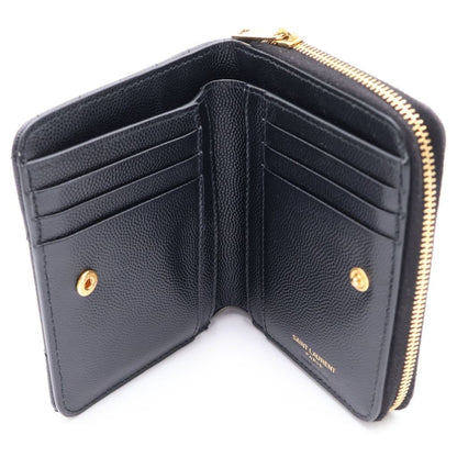Saint Laurent Paris Logo Leather Compact Wallet Bi Fold Wallet Gold Black — view 5