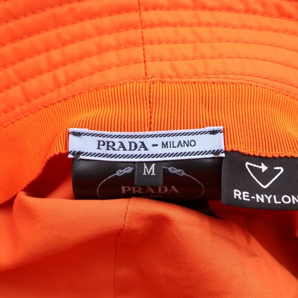 Prada Logo Triangleplate Bucket Hat Orange Nylon — view 7
