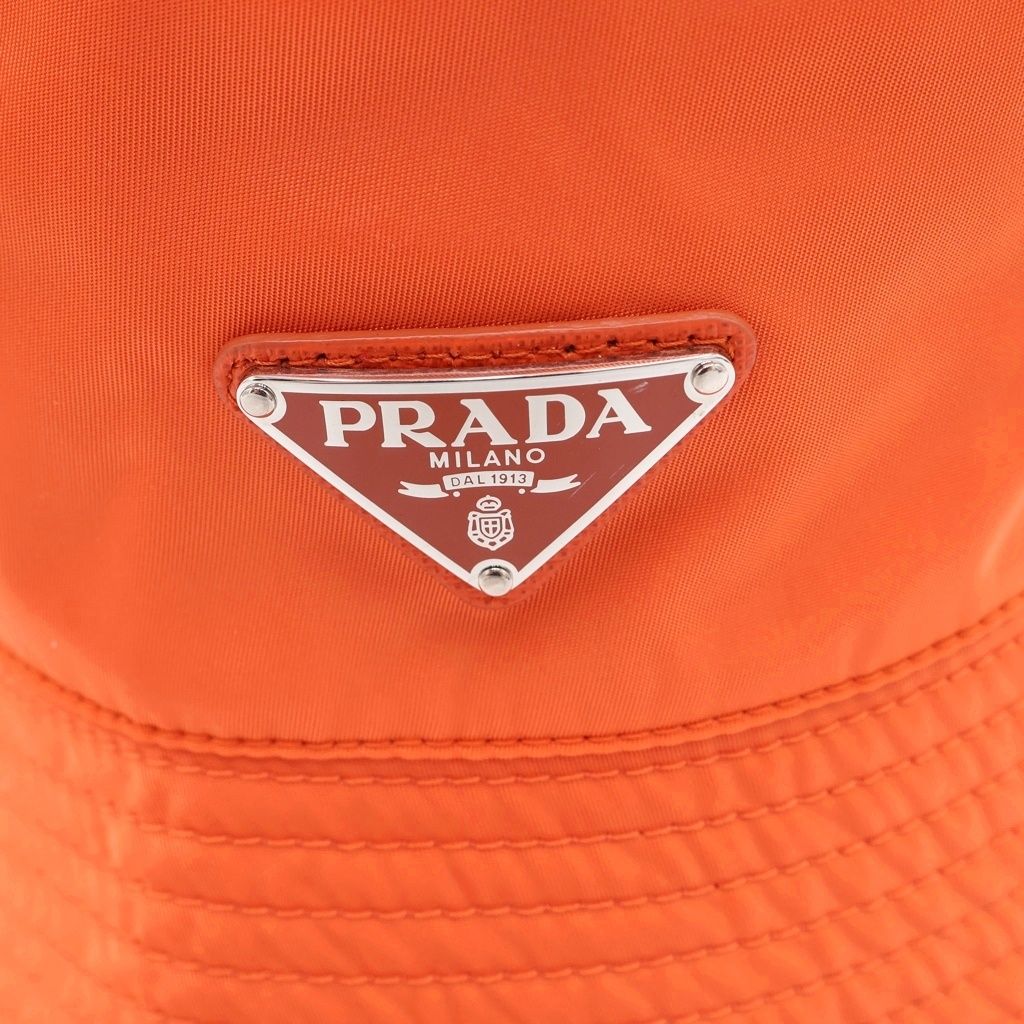 Prada Logo Triangleplate Bucket Hat Orange Nylon — view 5
