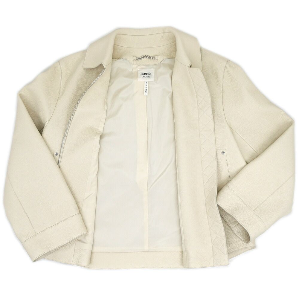 Hermes Short Jacket Washed Deerskin 38 Beige Sable Leather — view 5