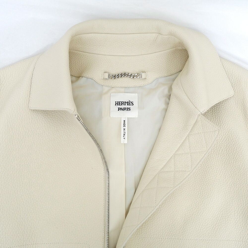 Hermes Short Jacket Washed Deerskin 38 Beige Sable Leather — view 3