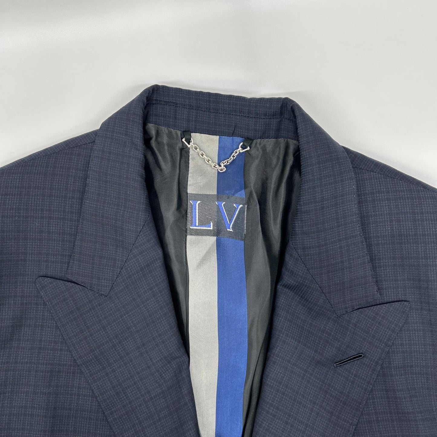 Louis Vuitton Iqe Vintage Navy Check Tailored Jacket 52 — view 8