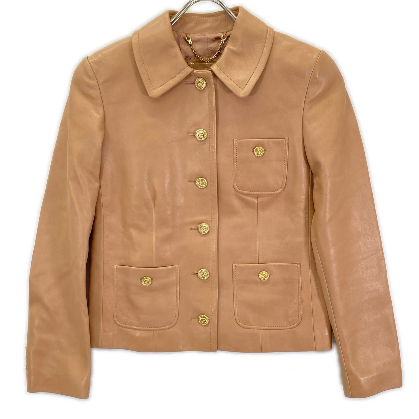 Gucci Beige Logo Button Lambskin Jacket 36