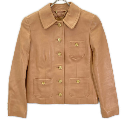 Gucci Beige Logo Button Lambskin Jacket 36