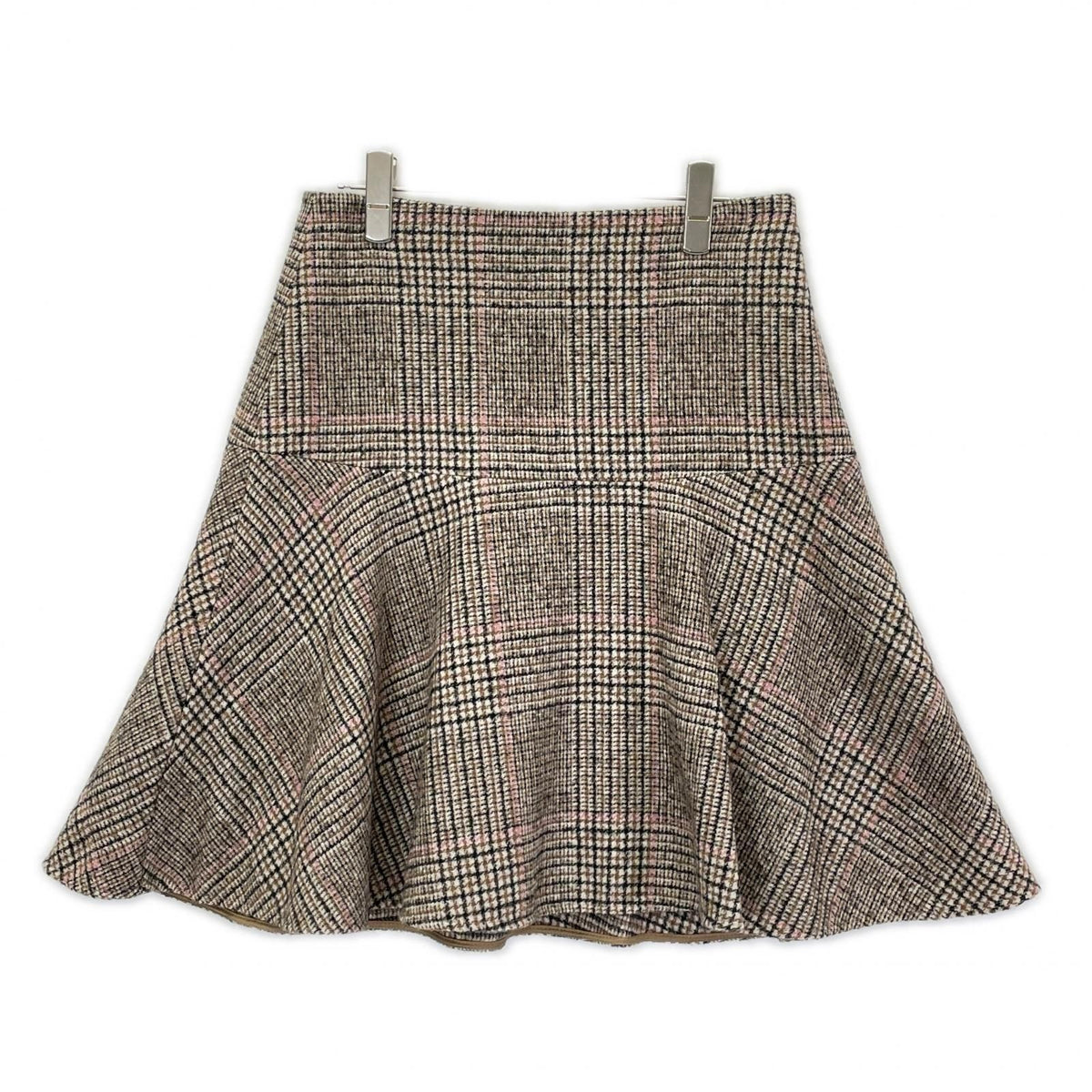 Brunello Cucinelli Vintage Brown Check-Wool Alpaca A-Line Flare Skirt