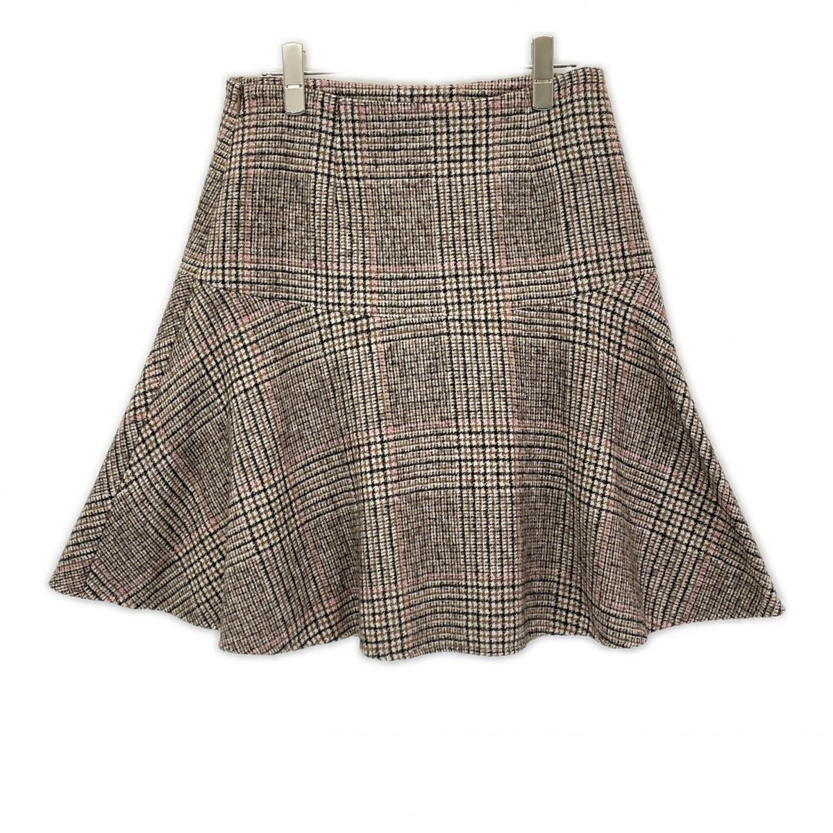Brunello Cucinelli Vintage Brown Check-Wool Alpaca A-Line Flare Skirt — view 2