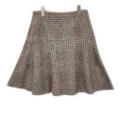 Brunello Cucinelli Vintage Brown Check-Wool Alpaca A-Line Flare Skirt — view 2