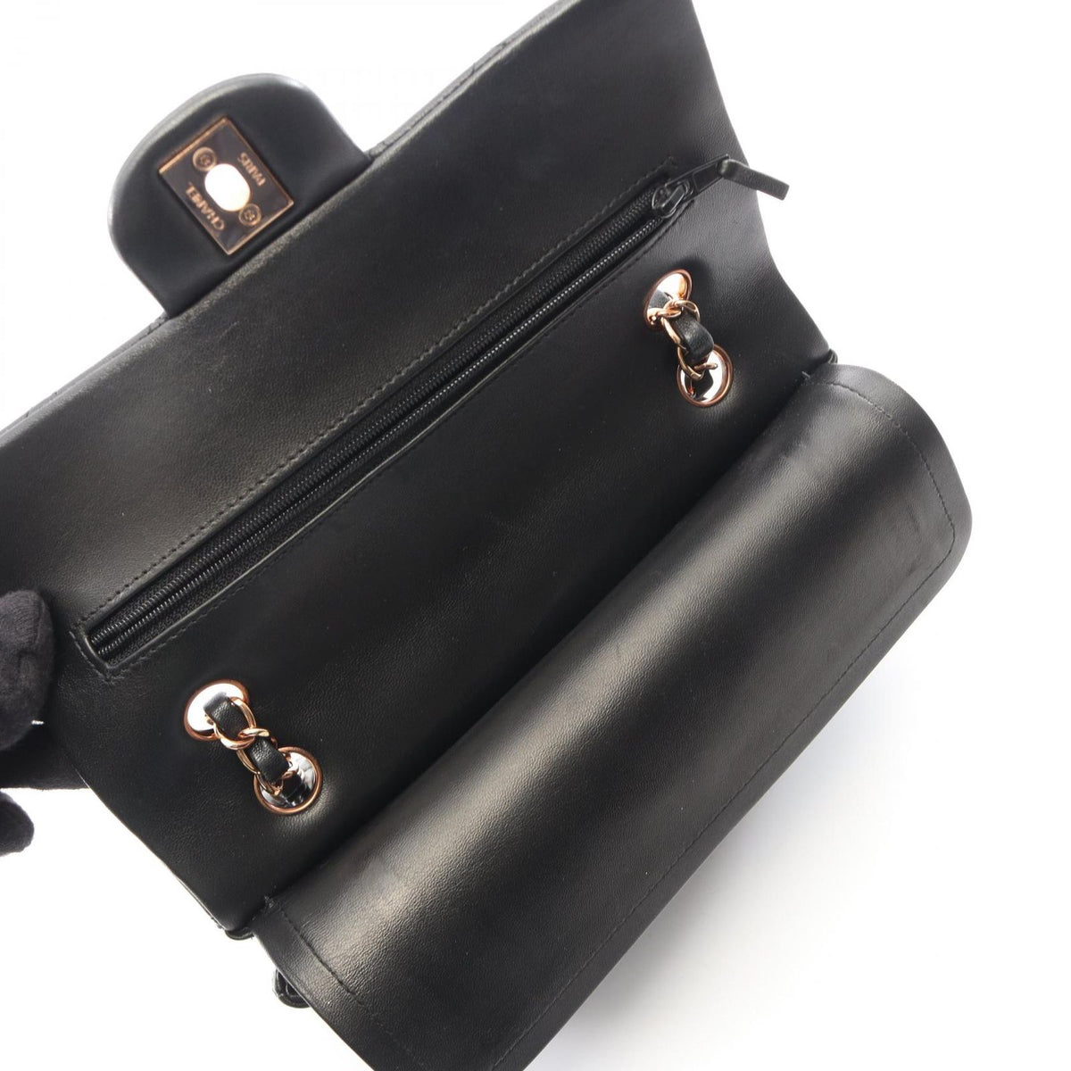Chanel Shoulder Bag Quilted Double Flap Black Lambskin Chain — view 6
