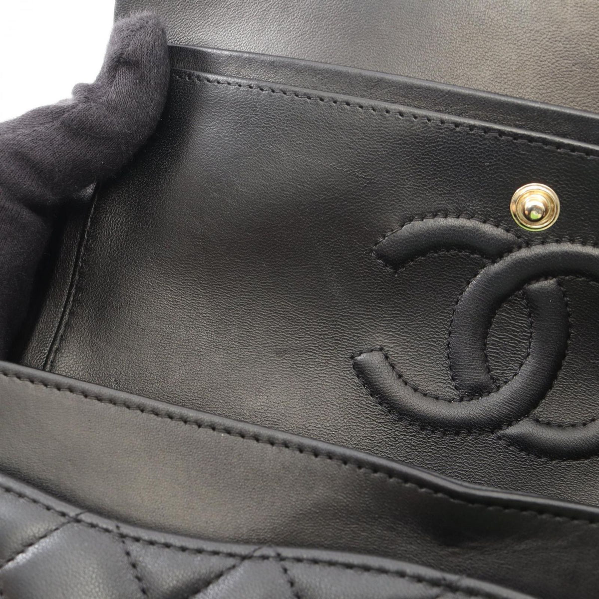 Chanel Shoulder Bag Quilted Double Flap Black Lambskin Chain — view 7