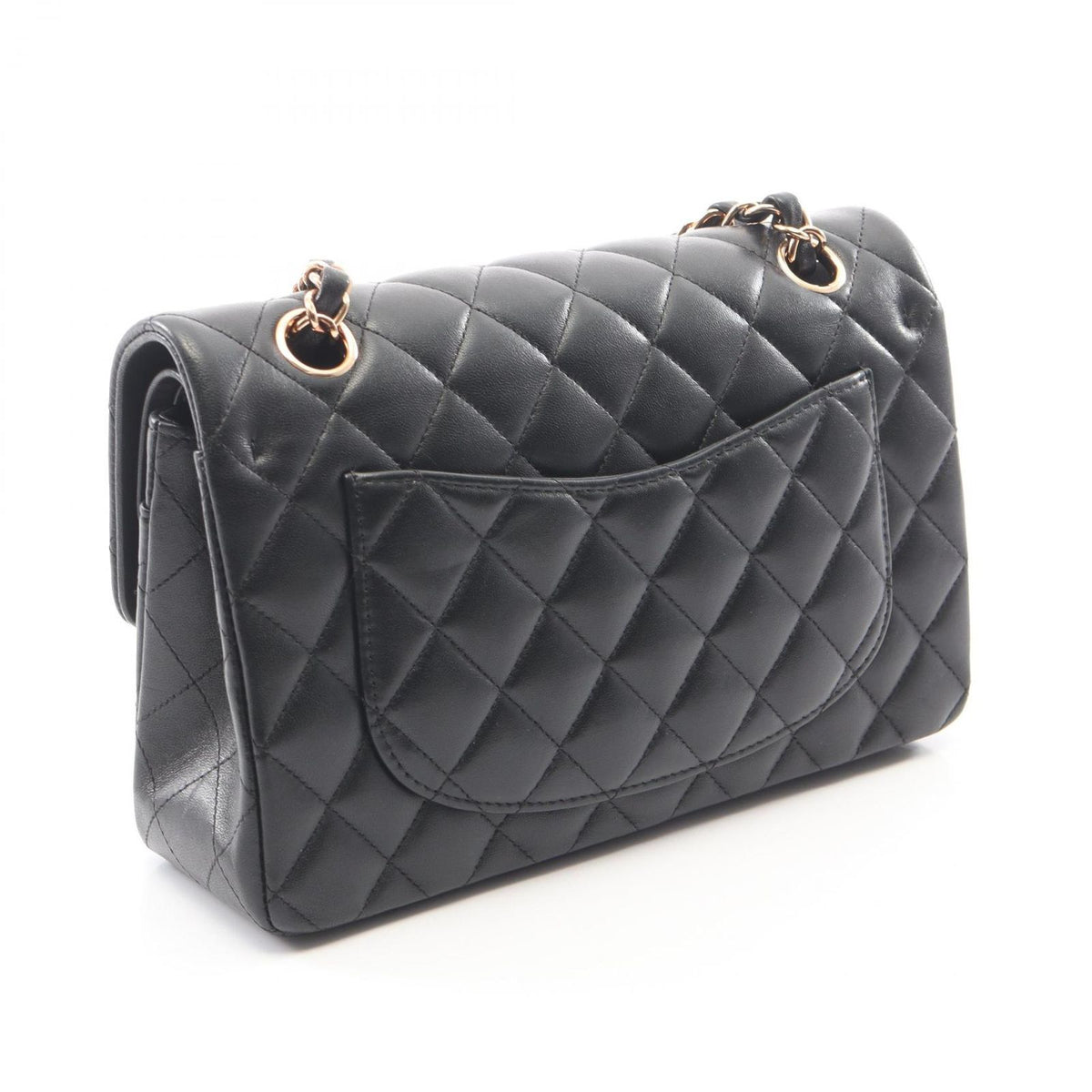 Chanel Shoulder Bag Quilted Double Flap Black Lambskin Chain — view 2