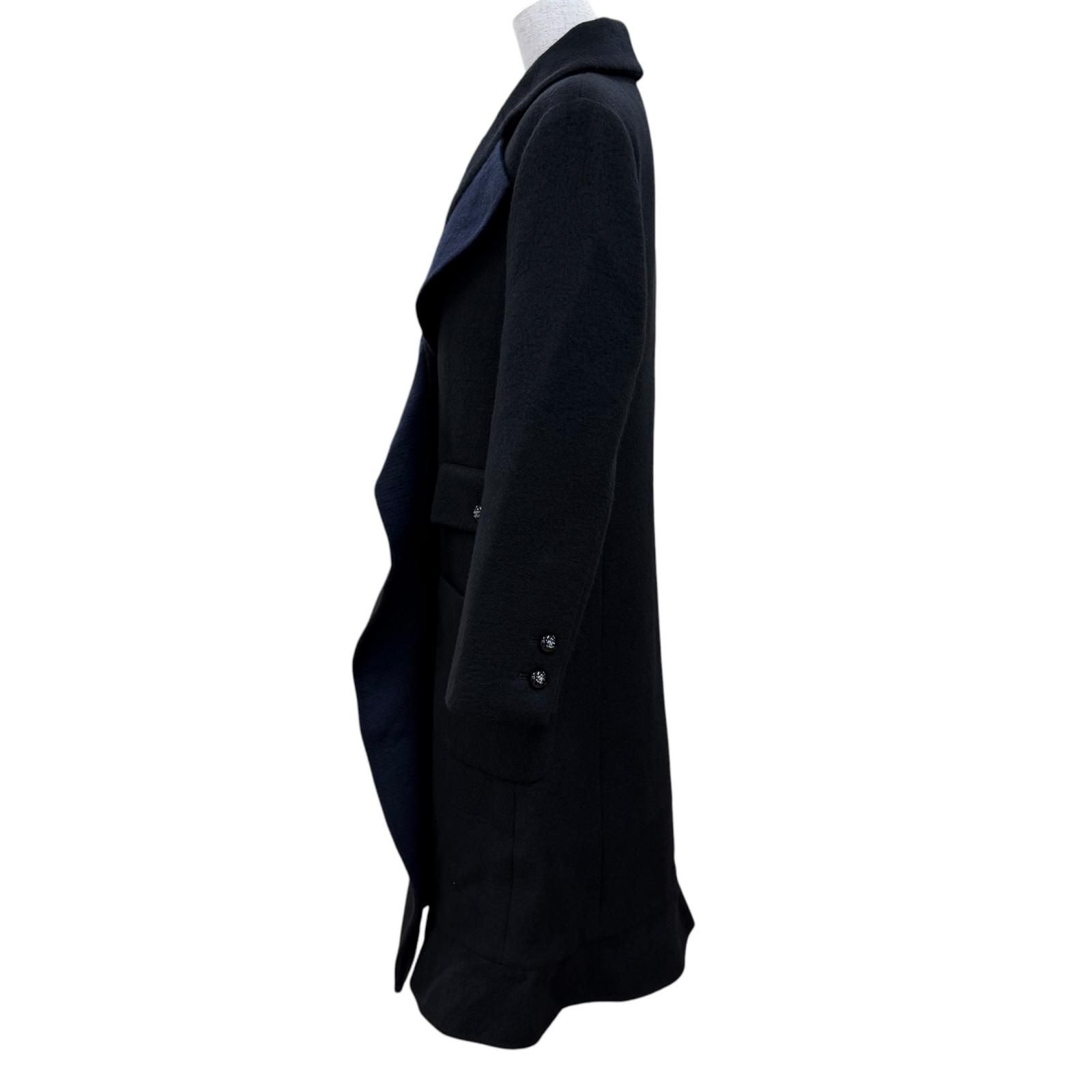 Chanel Cashmere Silk Blend CC Logo Button Chesterfield Black Navy 34 Jacket — view 3