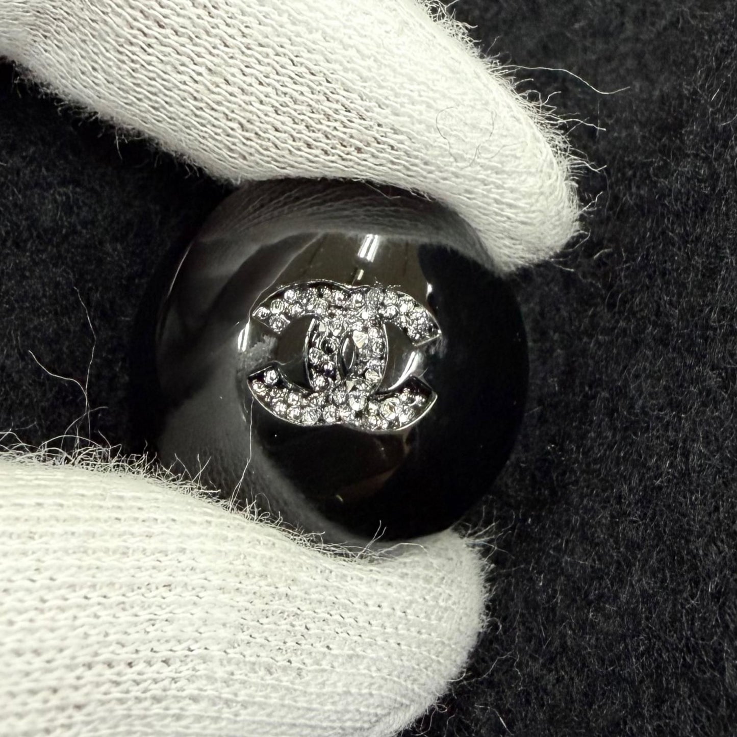 Chanel Cashmere Silk Blend CC Logo Button Chesterfield Black Navy 34 Jacket — view 6