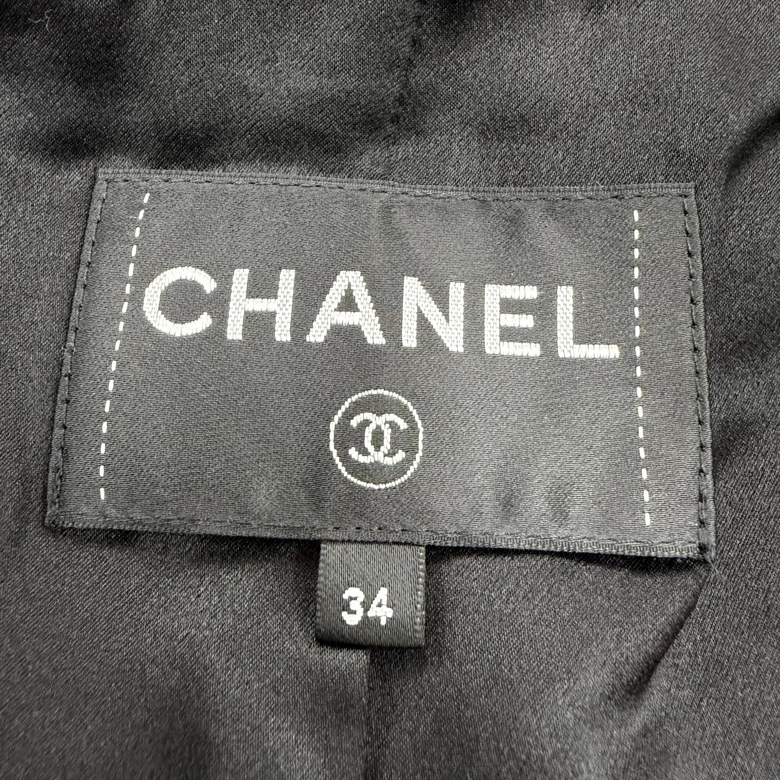Chanel Cashmere Silk Blend CC Logo Button Chesterfield Black Navy 34 Jacket — view 7